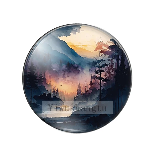 Watercolor sunset landscape forest Art Paintings 8mm/12mm/20mm/25mm Round photo glass cabochon demo flat back Making findings