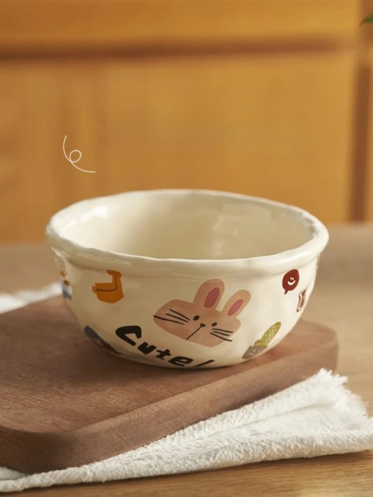 

April Cerc Bowl Cute Cartoon High Temperature Glaze Fruit Yogurt Eating Bowl Irregular ape Personal Home Use Diningware