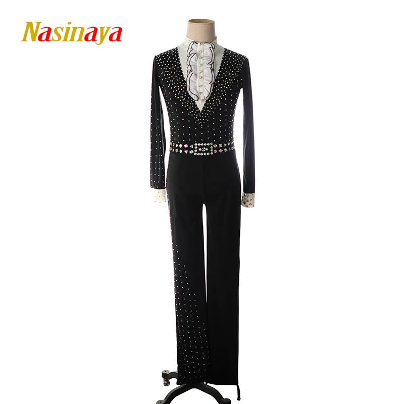 Nasinaya Boys' Figure Skating Competition Training Performance Costume Leotard Children's Unitard Gymnastics Black Whit