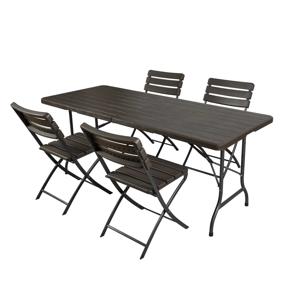 

6ft Easy To Clean HDPE Blow Molding Wooden Design Plastic Outdoor Folding Table And Chair Set For Party Event