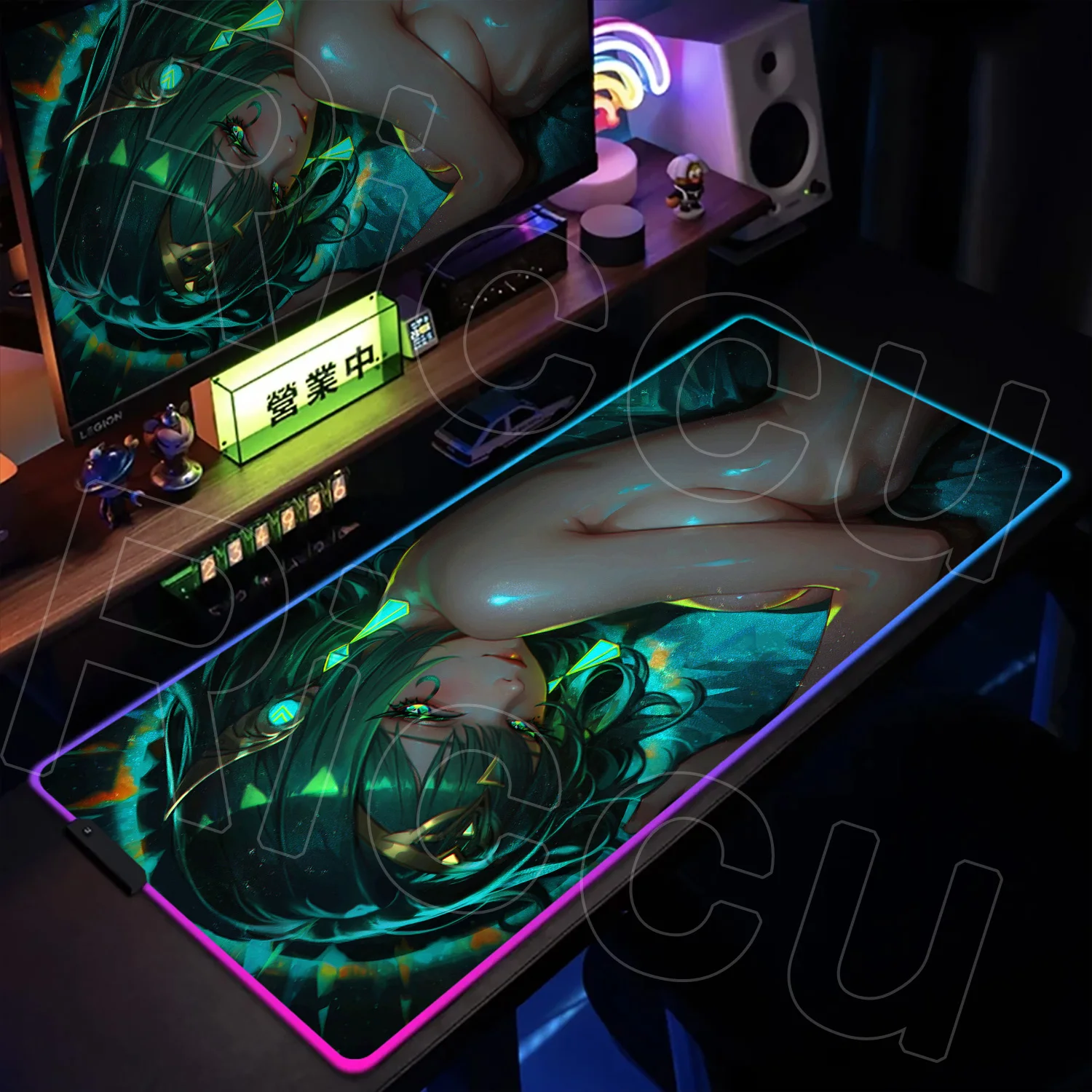 

RGB 400X900mm Desk mat Genshin Impact Nefer Hentai LED HD Mouse Pad Anime Keyboard Gaming Accessories Mousepad Laptop expand mat