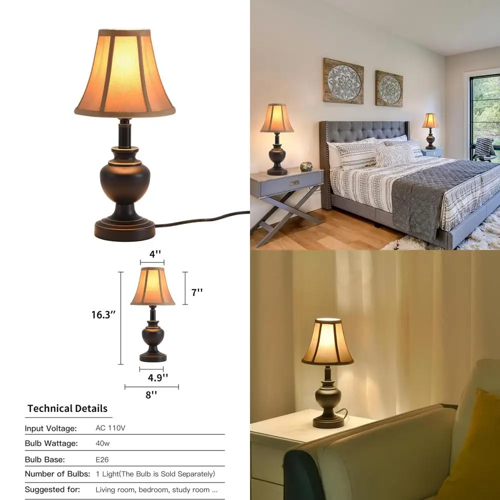 

Vintage Fabric Shade Table Lamp, Suitable for Living Room, Bedroom, and Office