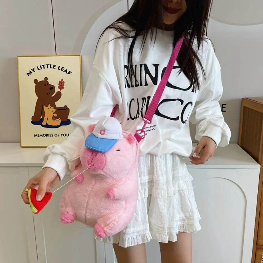 Animal Cartoon Pink Capybara Plush Backpack Large Capacity Green Capybara Crossbody Bag Cute Stuffed Capybara Plush Bag