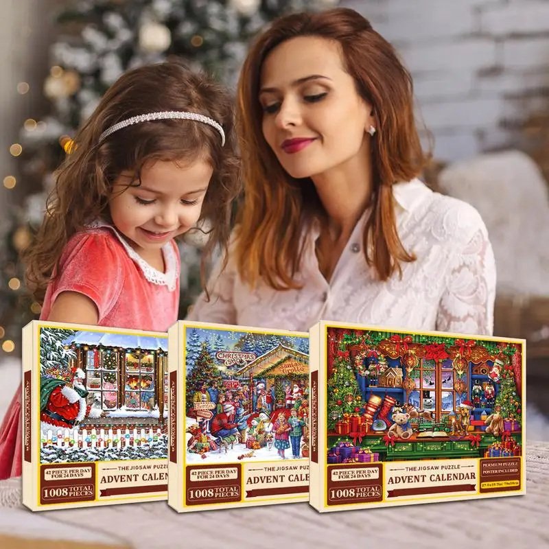 Christmas Advent Calendar Puzzle Christmas 2024 Countdown Calendar Toy Puzzles Jigsaw Cardboard Material Stocking Stuffers For