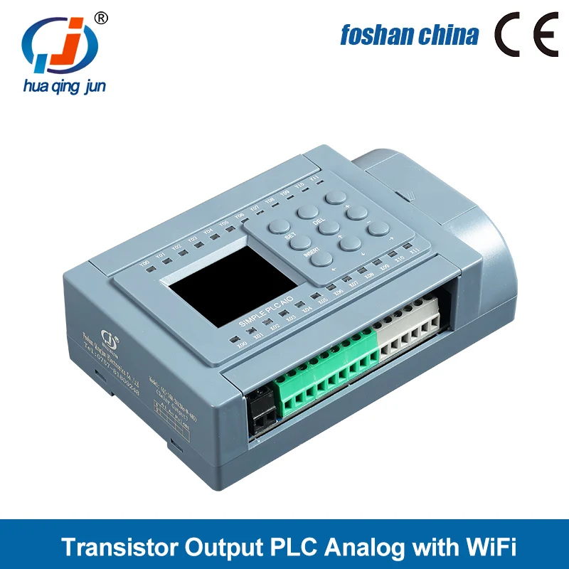 2026 Huaqingjun 8DI 8DO Transistor Output PLC 2AI 2AO 0-20mA 4-20mA WIFI Phone App Programmable PLC for DC Motors