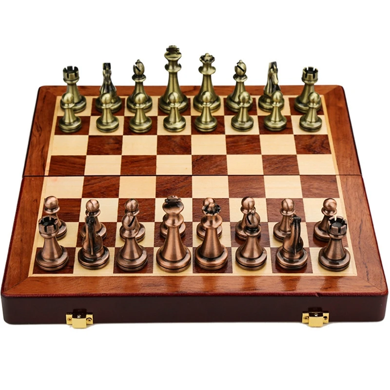 Zinc Alloy Chess Retro Board Set Folding Portable Chess Game For Tournament Beginner 12Inch 2 Players