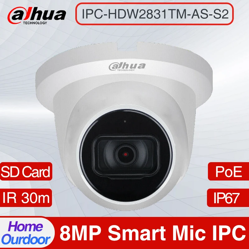 Dahua Original 8MP Surveillance Camera 4K HD IP Camera IPC-HDW2831TM-AS-S2 PoE IR IP67 Build-in Mic SD Card Slot CCTV Security