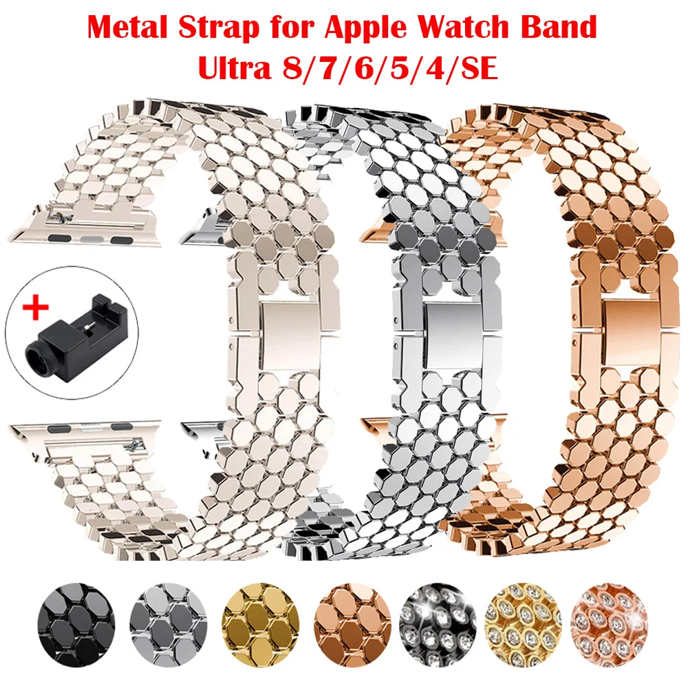 Metal Strap for Apple Watch Band 8 7 45mm 41mm Stainless Steel Bracelet iWatch Ultra 49mm 6 5 4 3 SE 44mm 42mm 40mm Accessories