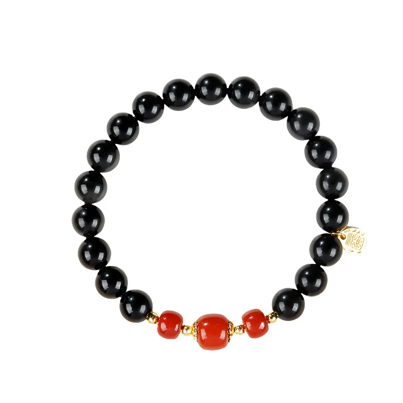 Southern Red Agate Lucky Beads Bracelet Black Obsidian Crystal Bracelet for Women Festival Hand Jewelry Gifts