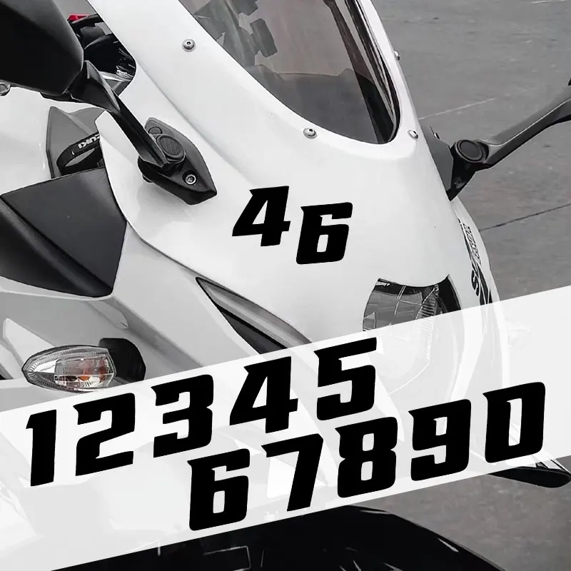 

1 шт. черные водонепроницаемые наклейки с номерами для мотоциклов, самоклеящиеся виниловые стикеры для DIY-декора шлемов, крыльев, топливных баков, обтекателей, скутеров и велосипедов