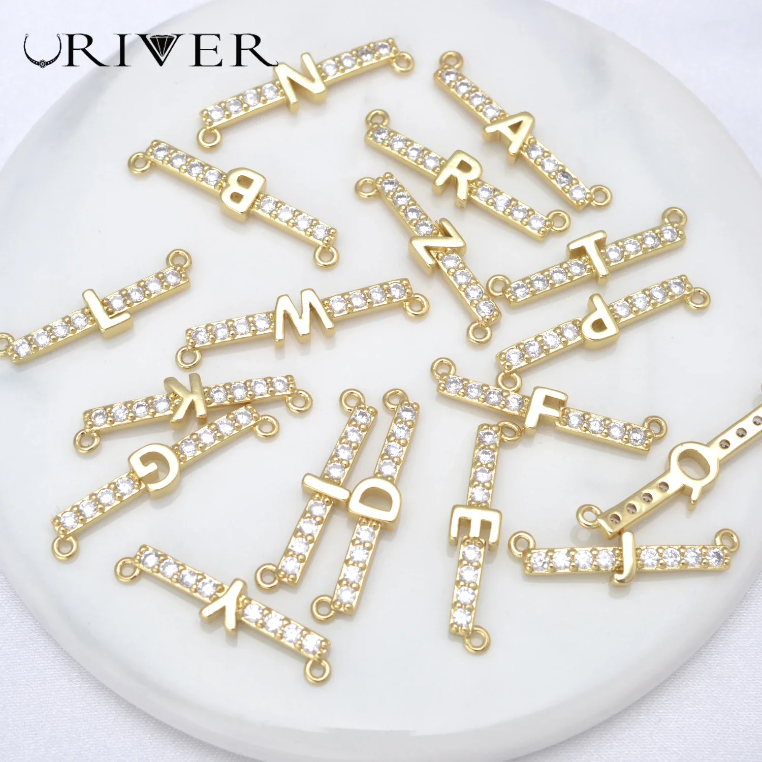 LJRIVER 26 Letter Connectors for Jewelry Making Brass Gold Connection Accessories Arrangement Zircon Letter Jewelry Material