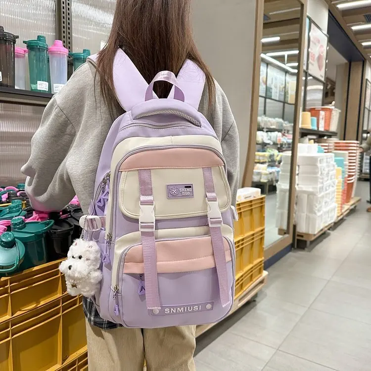 Backpack for girls contrasting color large capacity backpack for middle school student women causal travel backpack