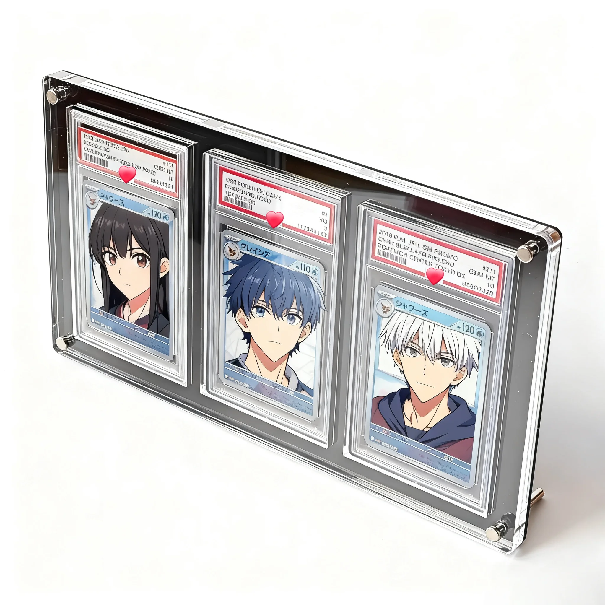 3-Slot Graded Card Stand Black Acrylic Display Holder for PTCG Rating Card Pokemon Yu-Gi-Oh Trading Cards Crystal Clear Edges