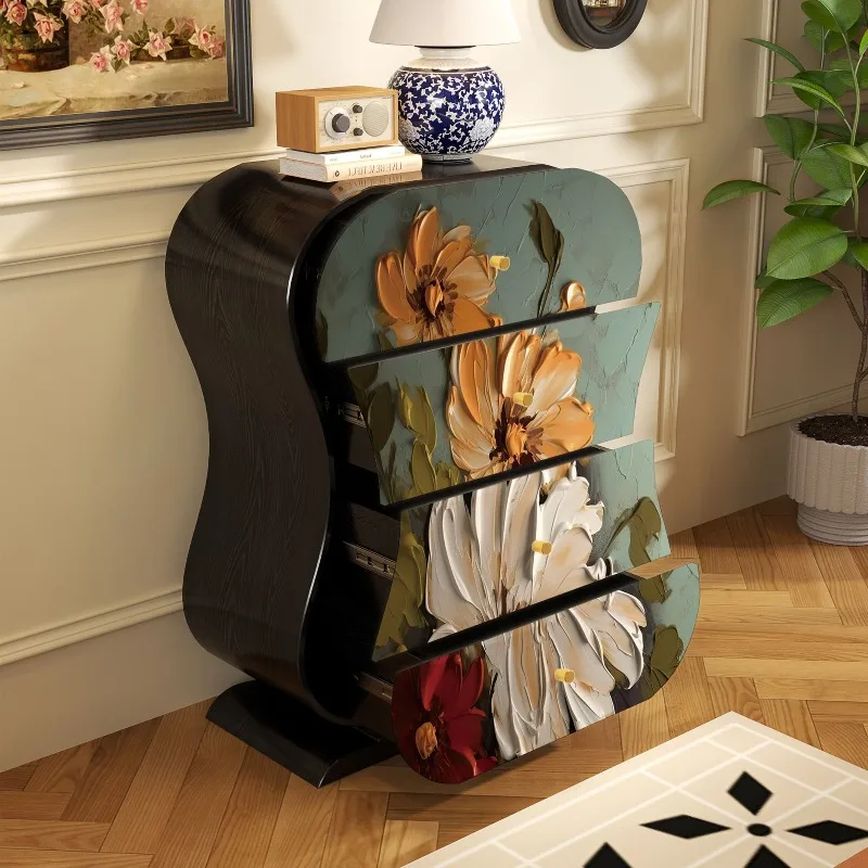 mobiletto a quattro cassetti in legno massello, mobiletto, soggiorno, in famiglia integrato contro il muro, mobiletto portaoggetti, armadietto