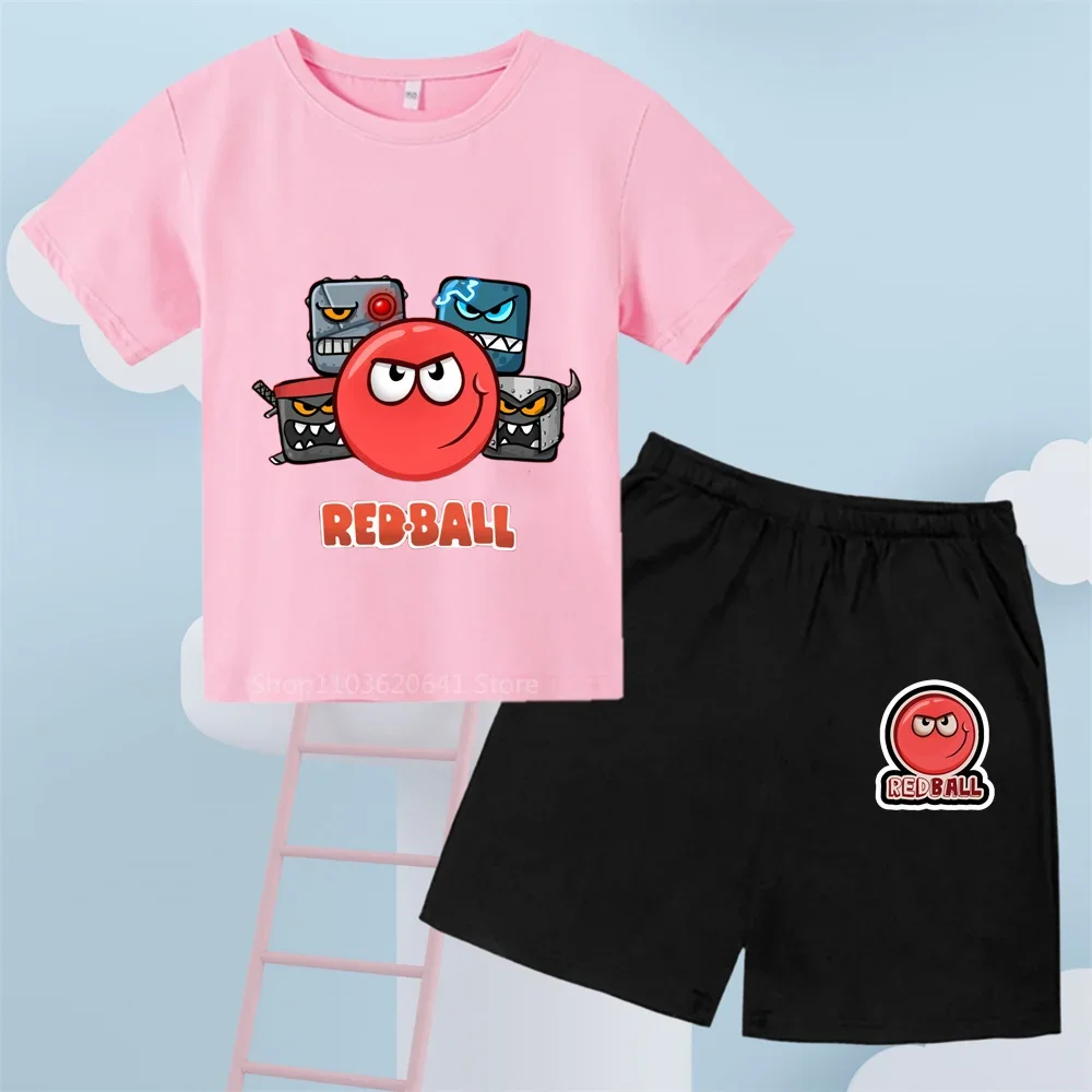 Kids\' Casual Cool with Red Ball Battle T-shirt & Shorts - Ideal for Summer\'s Outdoor Leisure Walks