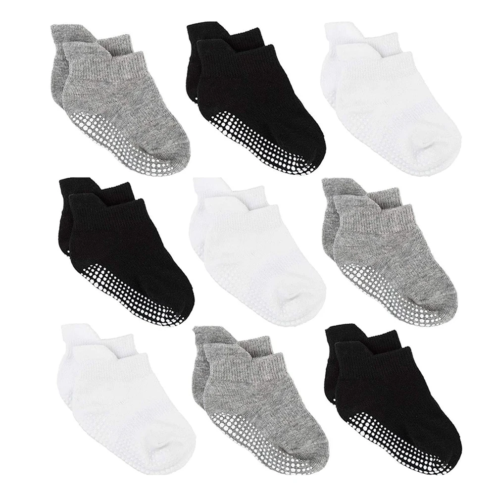 Chłopcy 6-pak antypoślizgowych skarpetek dziecięcych dla 0-24M Newborn Bebe Girls Grips Anti Skid Ankle First Walker Infant Kids Cotton Sock 2021