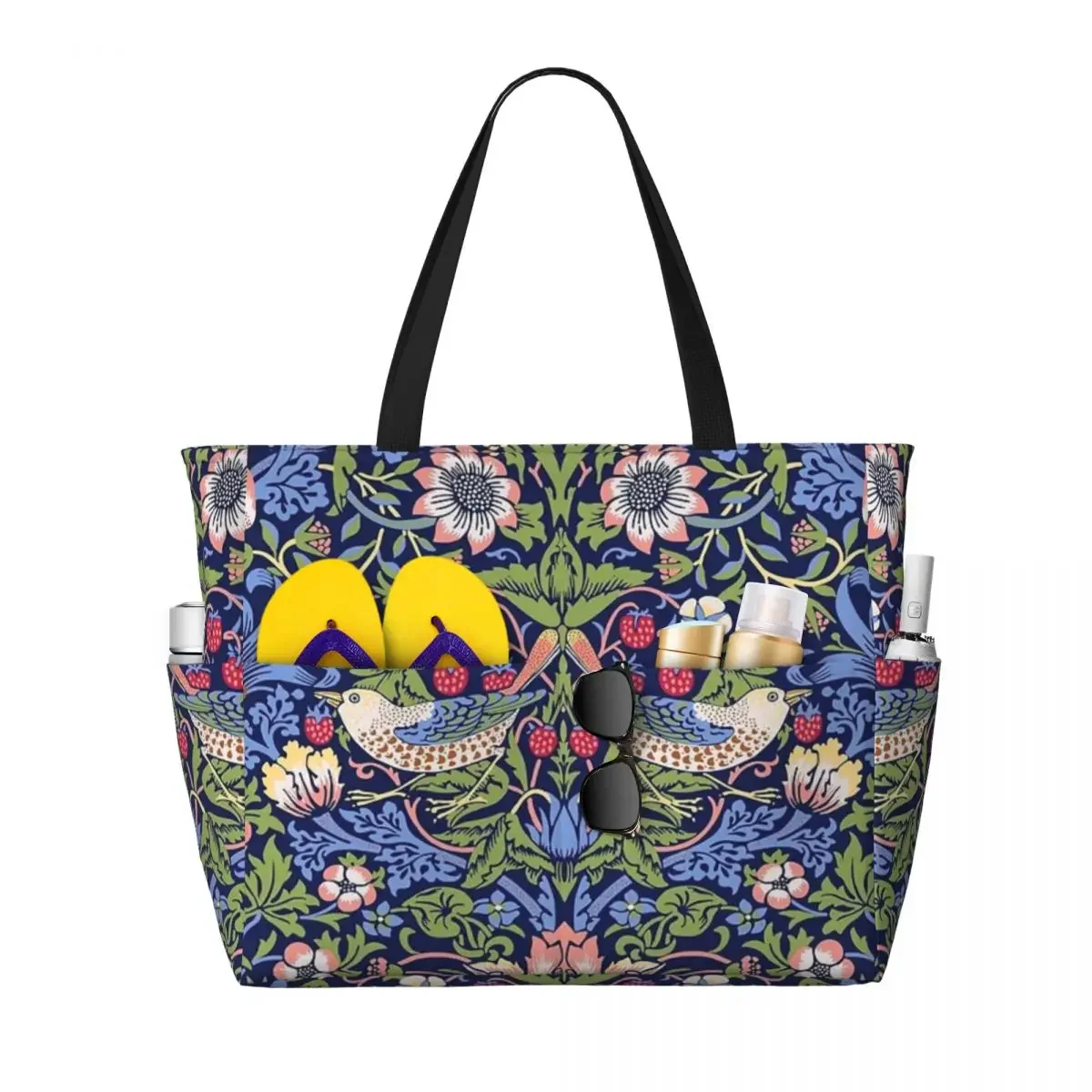 William Morris Strawberry Thief Beach Travel Bag, Tote Bag Retro Large Capacity Gifts Birthday Gift Multi-Style Pattern