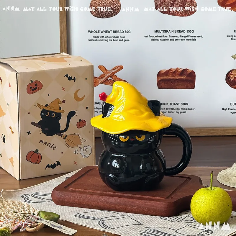 2025 New High-Quality Ghost Cat Ceramic Mug with Lid - Stylish Home Drinking Cup for Women, Practical  Convenient for Daily Use view 6