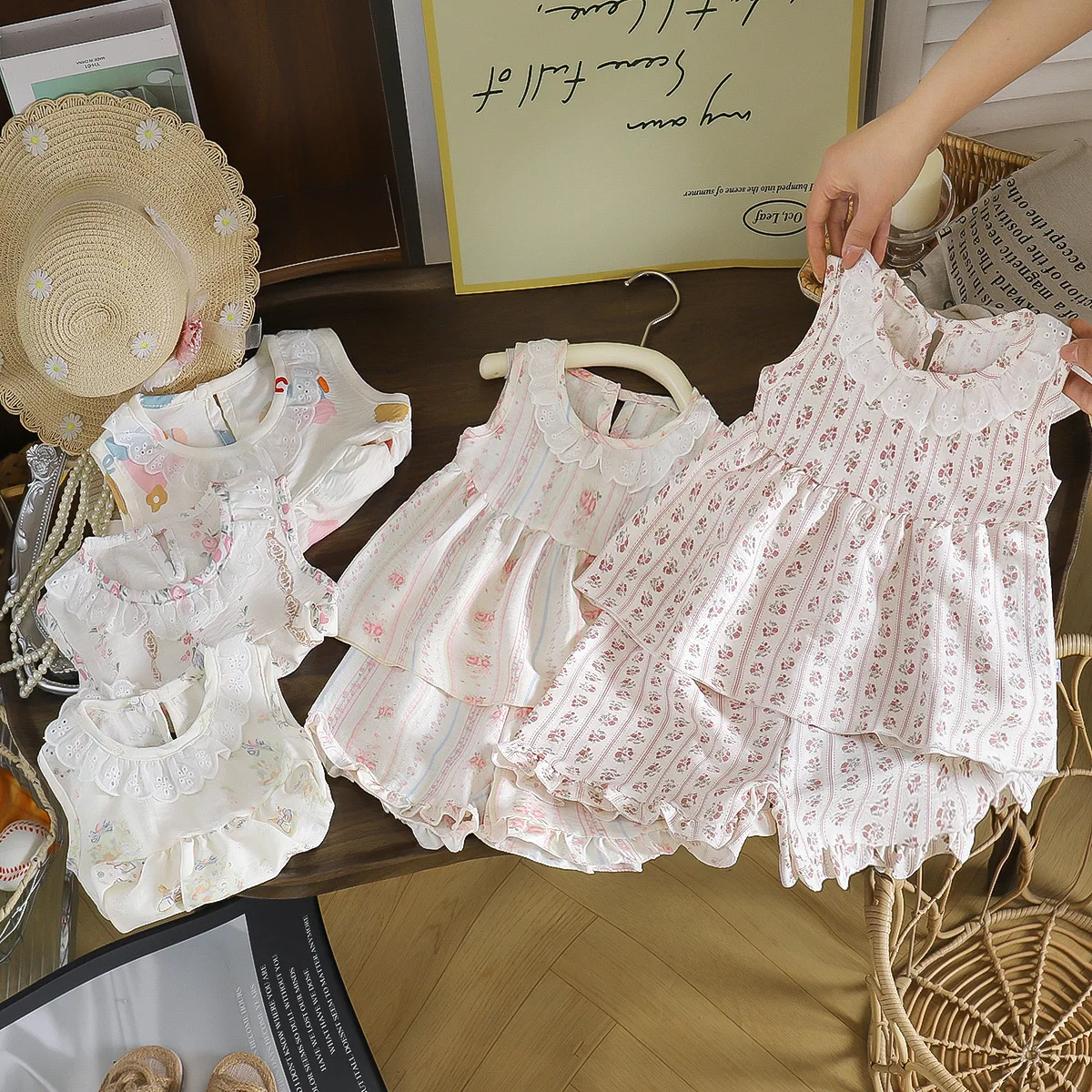 Children Clothes Full Print 2pcs Sets Summer 1-10Y Kids Girl Sleeveless Soft Breathable Fabric Cute Pattern Outfit Homewear