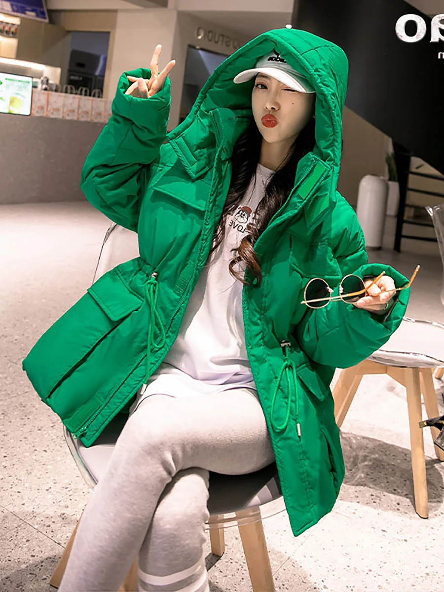 2023 Winter Down Cotton Jackets Women\'s Clothing Winter Coats Green Short Slim Parkas Outerwear bd705