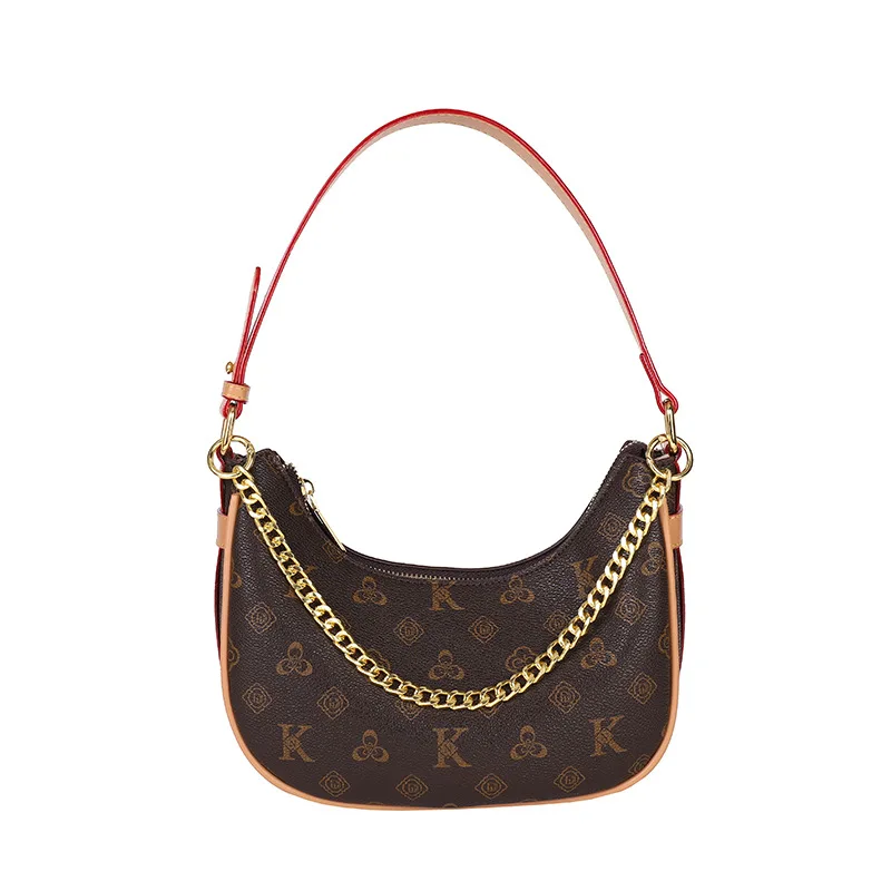 우아한 레트로 숄더백 2025 신상 여성용, 럭셔리 모노그램 프린트 크레센트 백, 모든 경우에 어울리는 패셔너블한 크로스바디