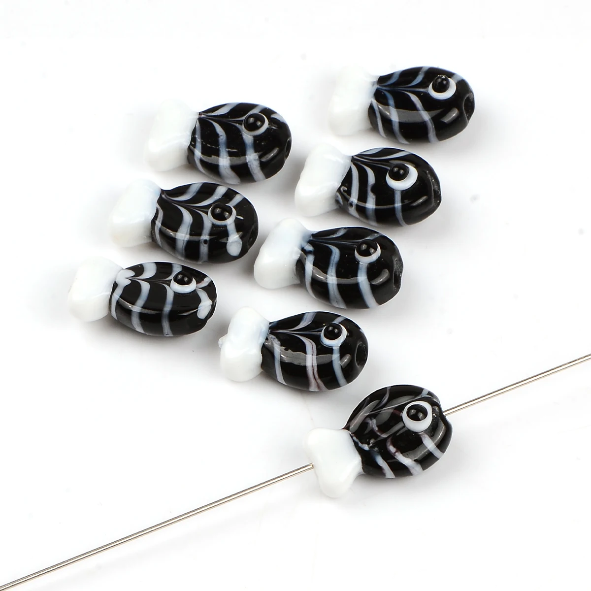 5pcs/10pcs Creative Black Stripes White Fish Tail Glaze Glass Beads For Jewelry Making DIY Loose Spacer Beads & Bead Assortments