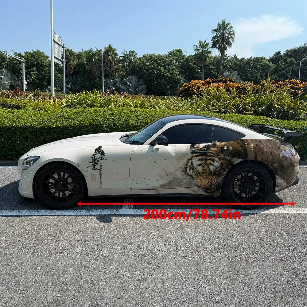 2pcs Ink Wash Roaring Tiger Chinese Style Freehand Car Sticker Car Side Decals | Self-Adhesive PVC Waterproof & Scratch-Resistan