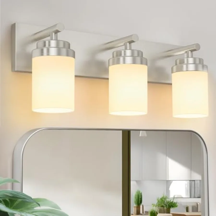

Bathroom Vanity Light Fixture, 22 Inch Brushed Nickel Bathroom Light Fixtures Over Mirror, with White Glass Shade, Modern Farmh