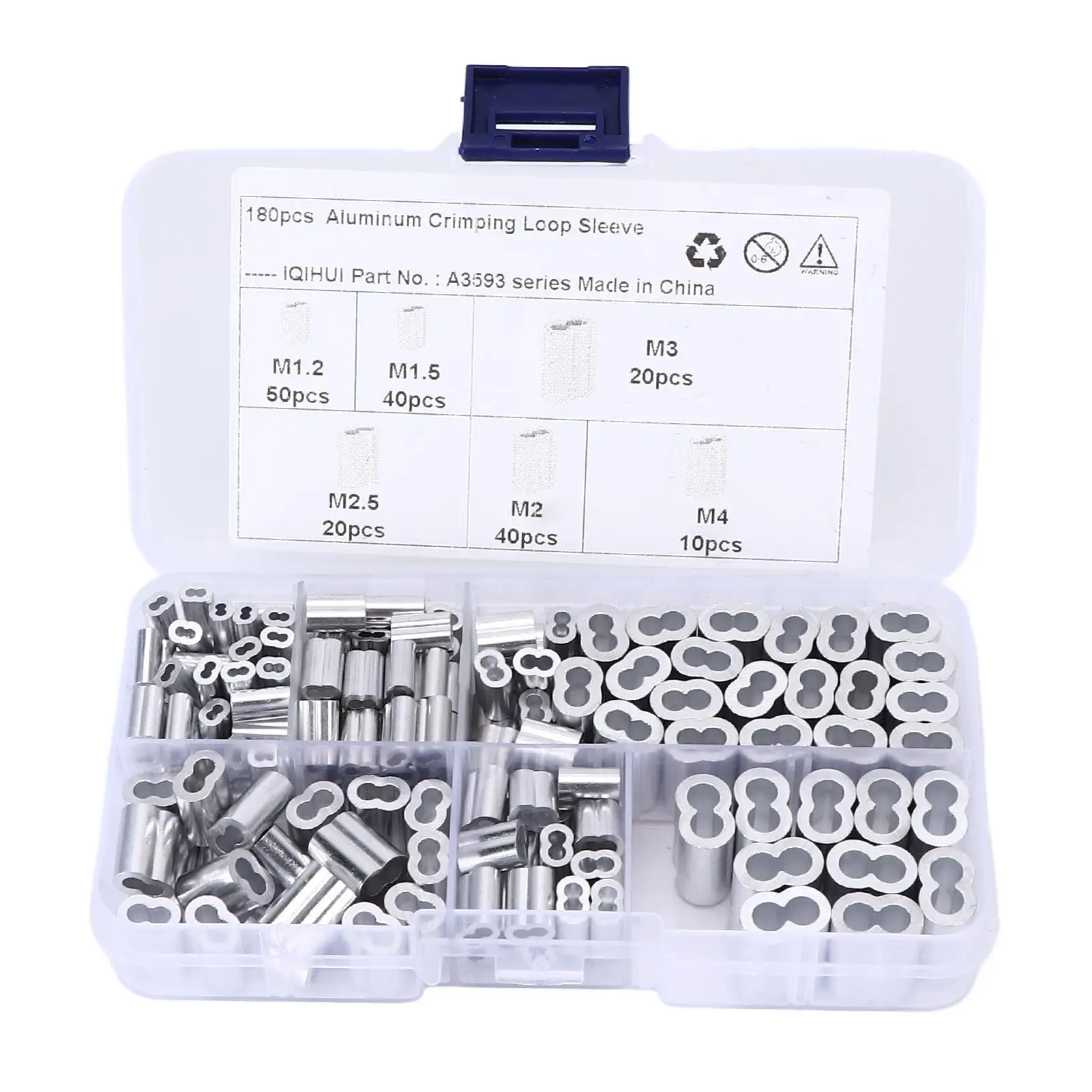 180pcs Crimping Loop Sleeve Kit 6-Size Aluminum Double Barrel Ferrule Universal for wire Rope Cable Line End rv