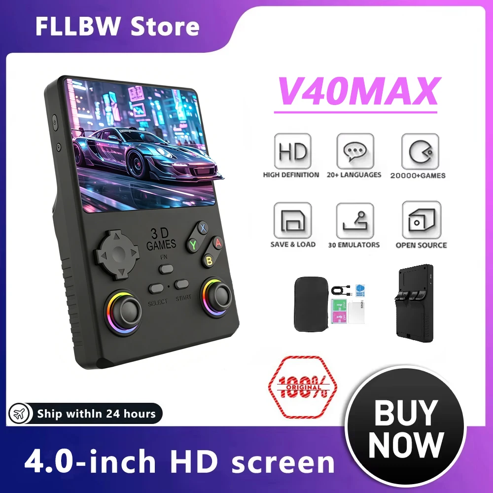console-de-jeu-portable-2025-v40max-ecran-ips-de-4-pouces-batterie-4000mah-joystick-effet-d'eclairage-rvb-256-go-avec-plus-de-40000-jeux