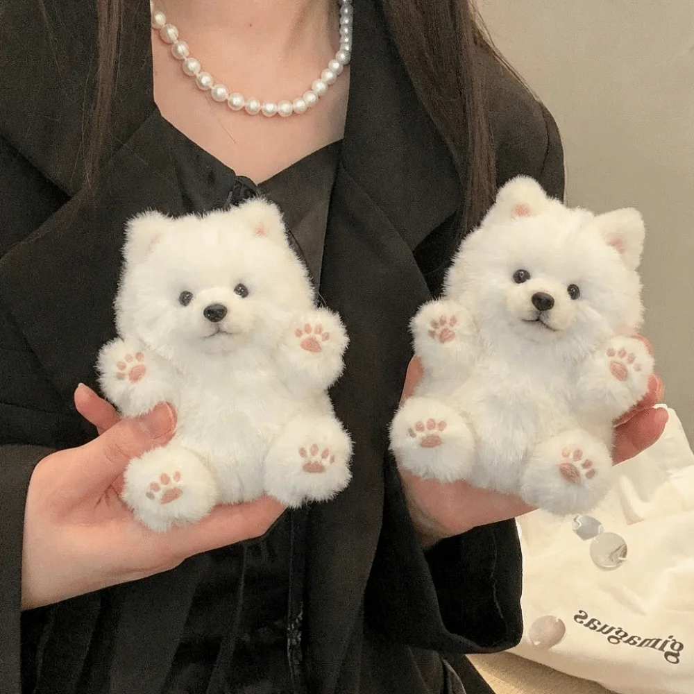 

Плюшевые игрушки «Розовые лапки»: реалистичная милая мультяшная плюшевая кукла Самоед, мягкие модные аксессуары, украшения для кукол