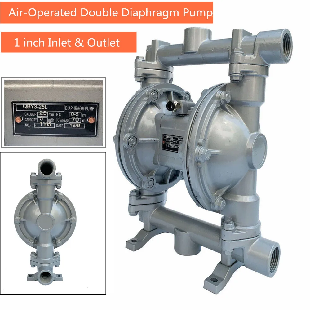 مضخة غشاء 22GPM تعمل بالهواء المضغوط مزدوجة الحجاب الحاجز الألومنيوم 100 PSI + 1 بوصة مدخل/مخرج مضخة ماكس معدل التدفق 5 m3/ساعة