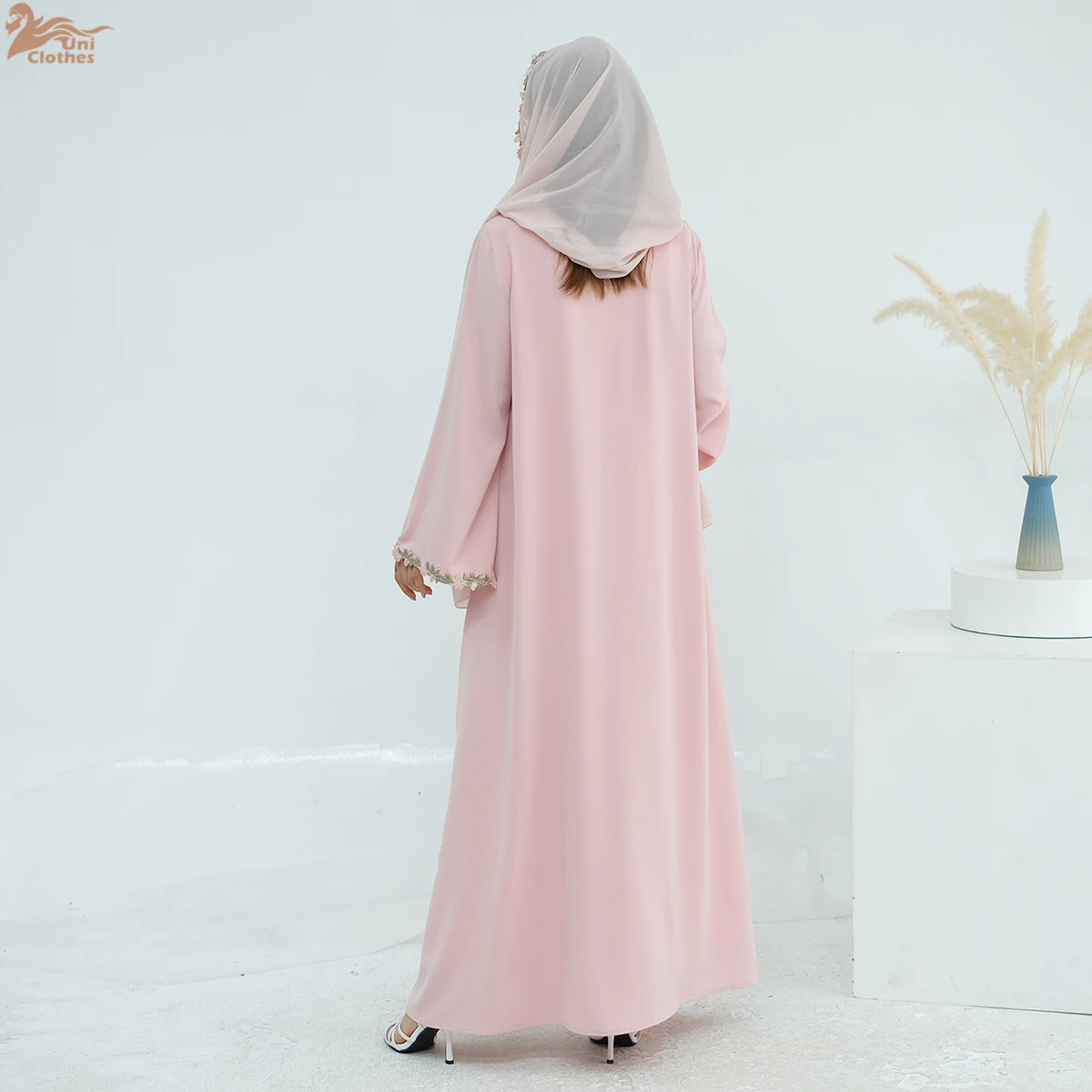 2025 ropa islámica cárdigan para mujer bata Abaya conjunto de 2 piezas Nida verano bordado de flores Abaya vestido musulmán para mujer con Hijab