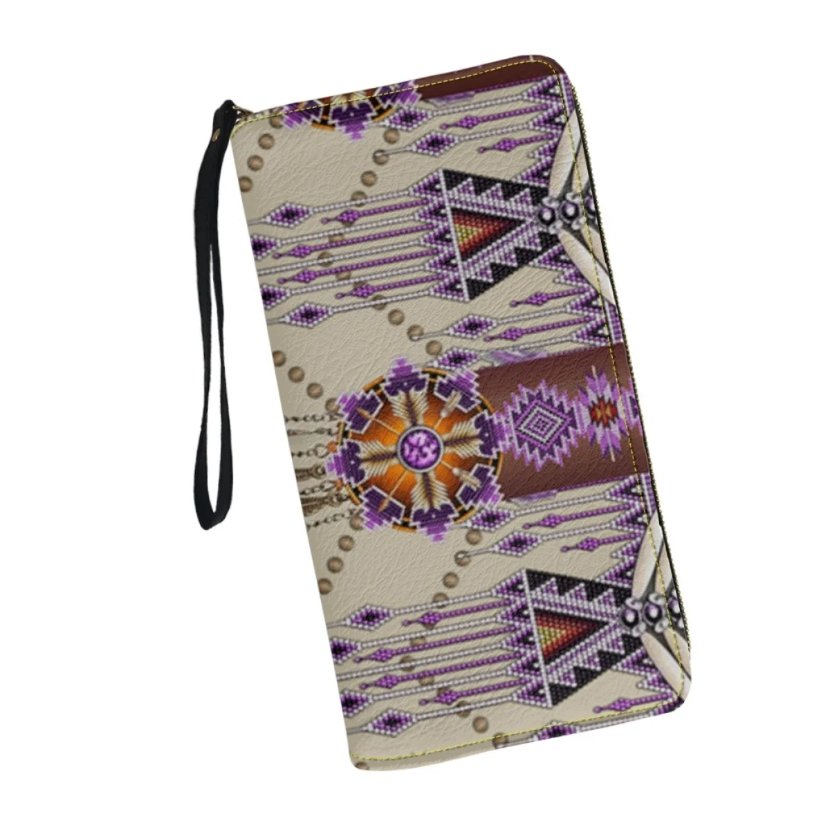 Portefeuille en cuir avec dragonne pour femme, porte-cartes, sac à main pour femme, design de luxe tribal, multifonction, mode décontractée