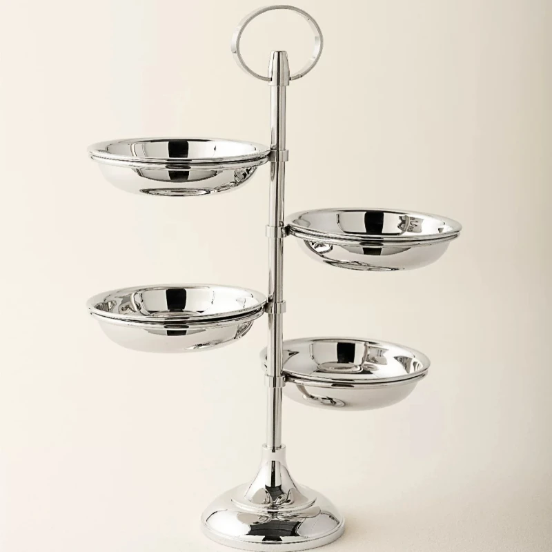 Multi-tier Stainless Steel Fruit Tray Luxury Nut Snack Plate Exquisite Tea Treat Dish Dessert Cake Holder for Home Table Decor