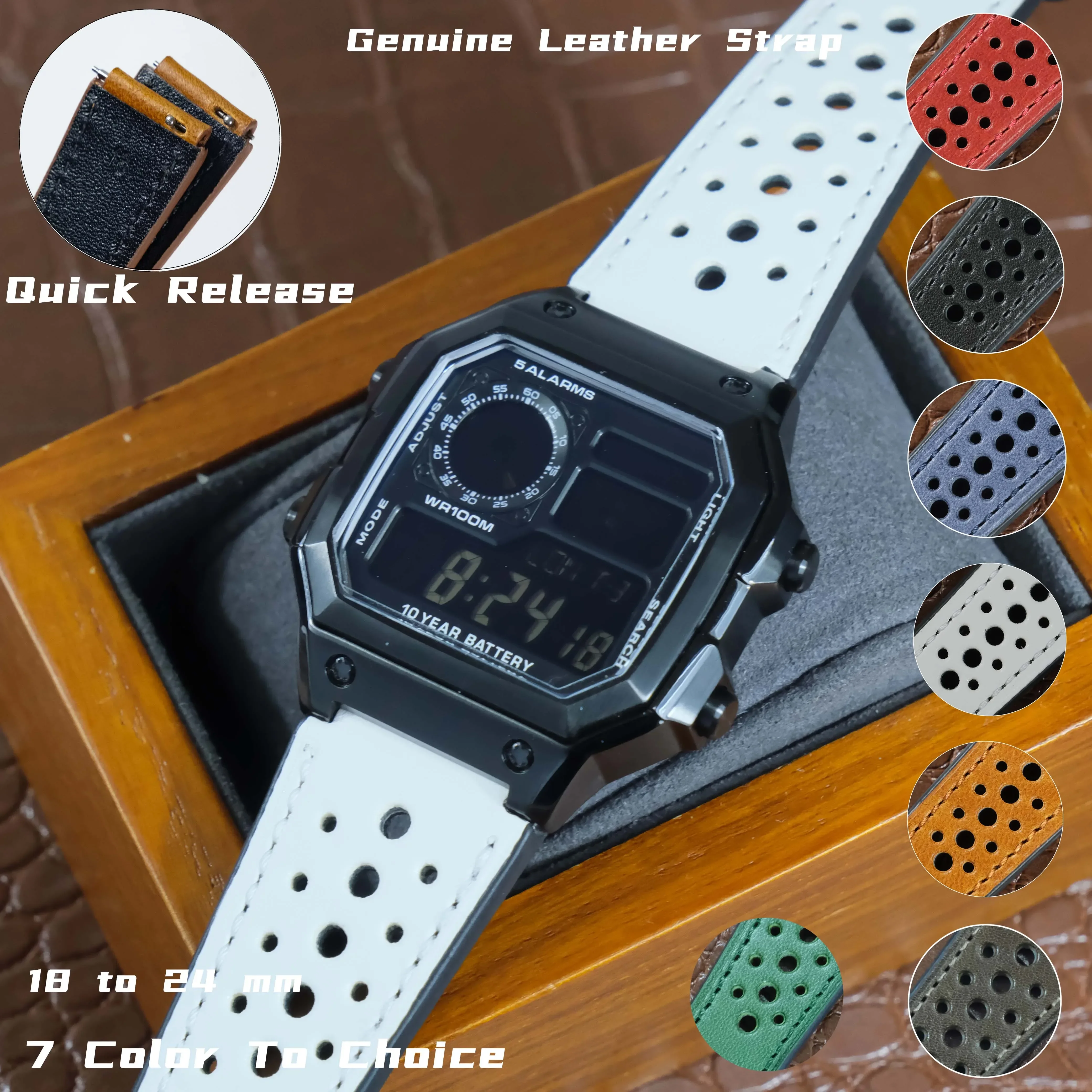 Vintage Racing style Genuine Leather Watch Band 18cm To 24mm for Casio AE1200 Watch Straps Tanning Oil Wax Process Quick Release