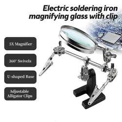 補助クリップ拡大鏡電気回路基板溶接鉄ブラケット調整可能5倍デスクトップルーペ