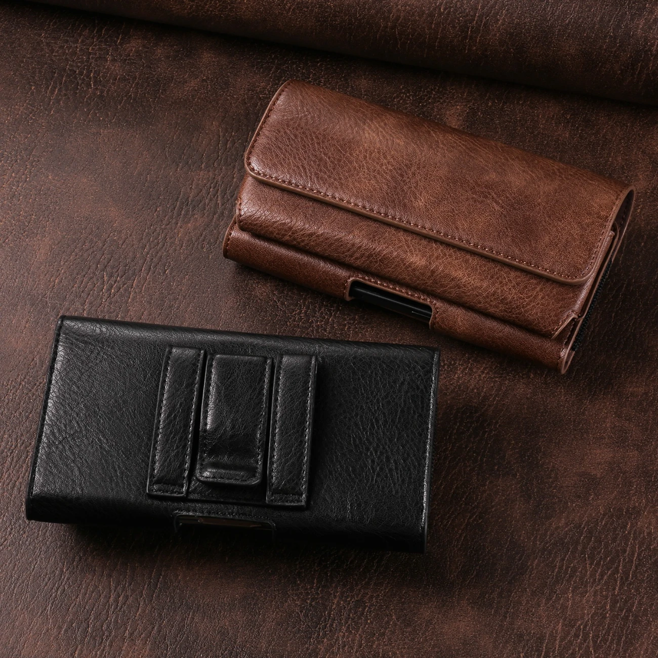 

Men'S Double-Layer Waist Bag with Magnetic Closure - Large Capacity Phone & Glasses Holder, Faux Leather Belt Bag