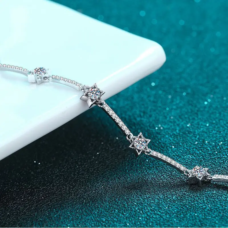 JECIRCON Women Bracelet Micro-set 10 Diamonds 6-pointed Star 1 Carat Moissanite Bracelet 925 Sterling Silver Hand Chain Jewelry