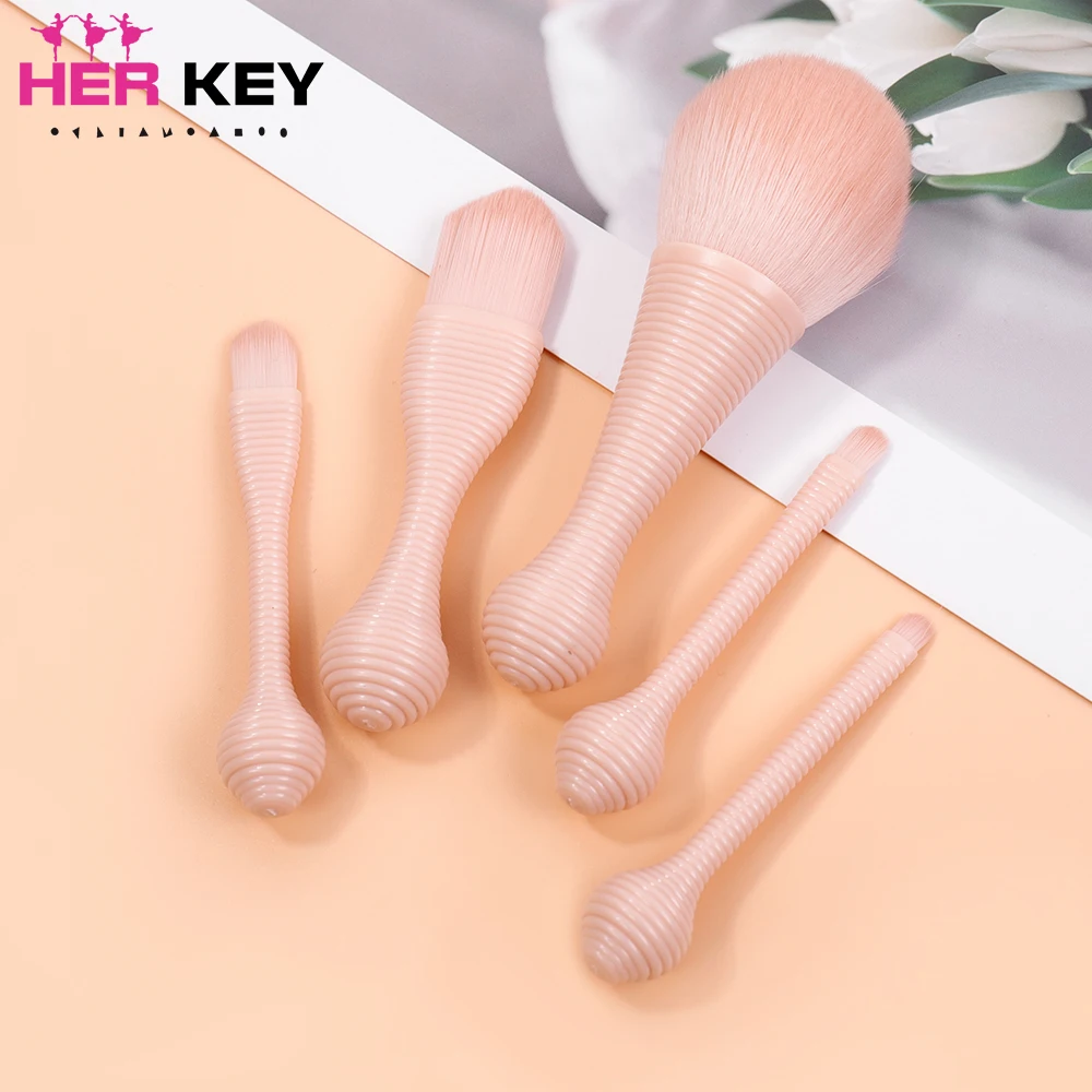 Juego de brochas de maquillaje portátil, Set de 5 unids/set de brochas suaves para maquillaje en polvo, sombra de ojos, base, colorete, mezcla, maquillaje ahumado