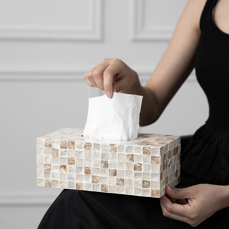 Creative Handmade Shell Tissue Box Nordic Modern Pearl Shell Art Tissue Boxes Home Living Room Teatable Desktop Decoration