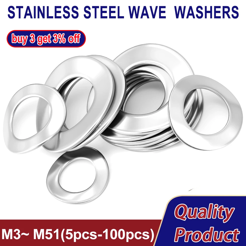 M3 M4 M5 M6 M8 M10~M51 Stainless Steel Circular Elastic Wave Corrugated Metal Washers Concave-convex Dish-shaped Spring Gaskets