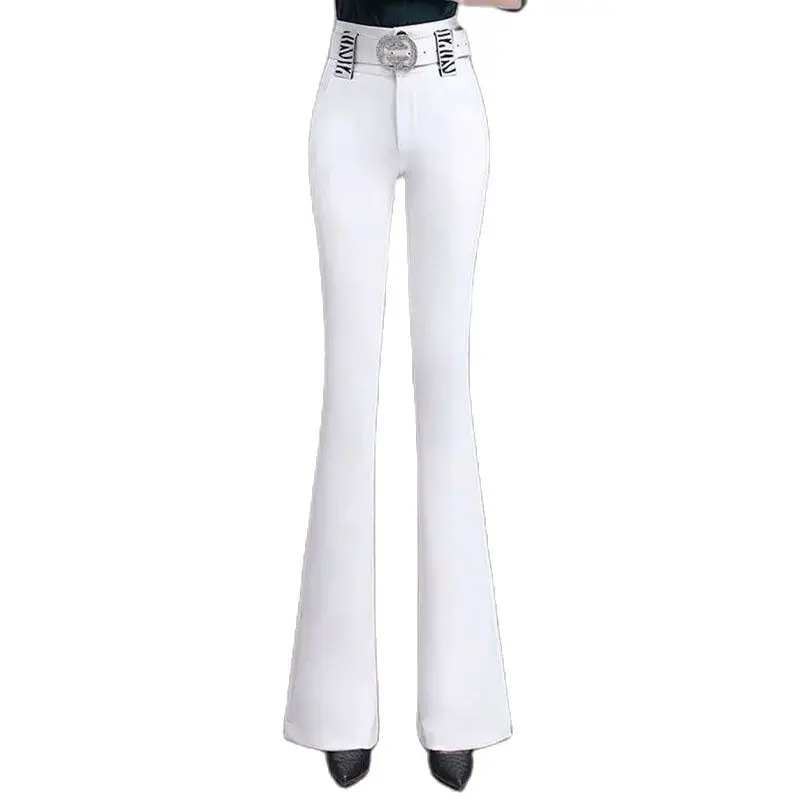 New Fashion Women Pants Summer Korean Version High Waist Drape White Micro Trumpet Pants Thin Slim Fit Wild Female Suit Pants