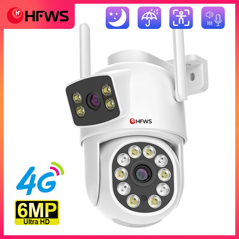 4G Sim Card 6MP  Dual Lens Dual Screen Ai Human Auto Tracking Wireless CCTV Outdoor Wifi Ptz CameraVideo Surveillance Camer