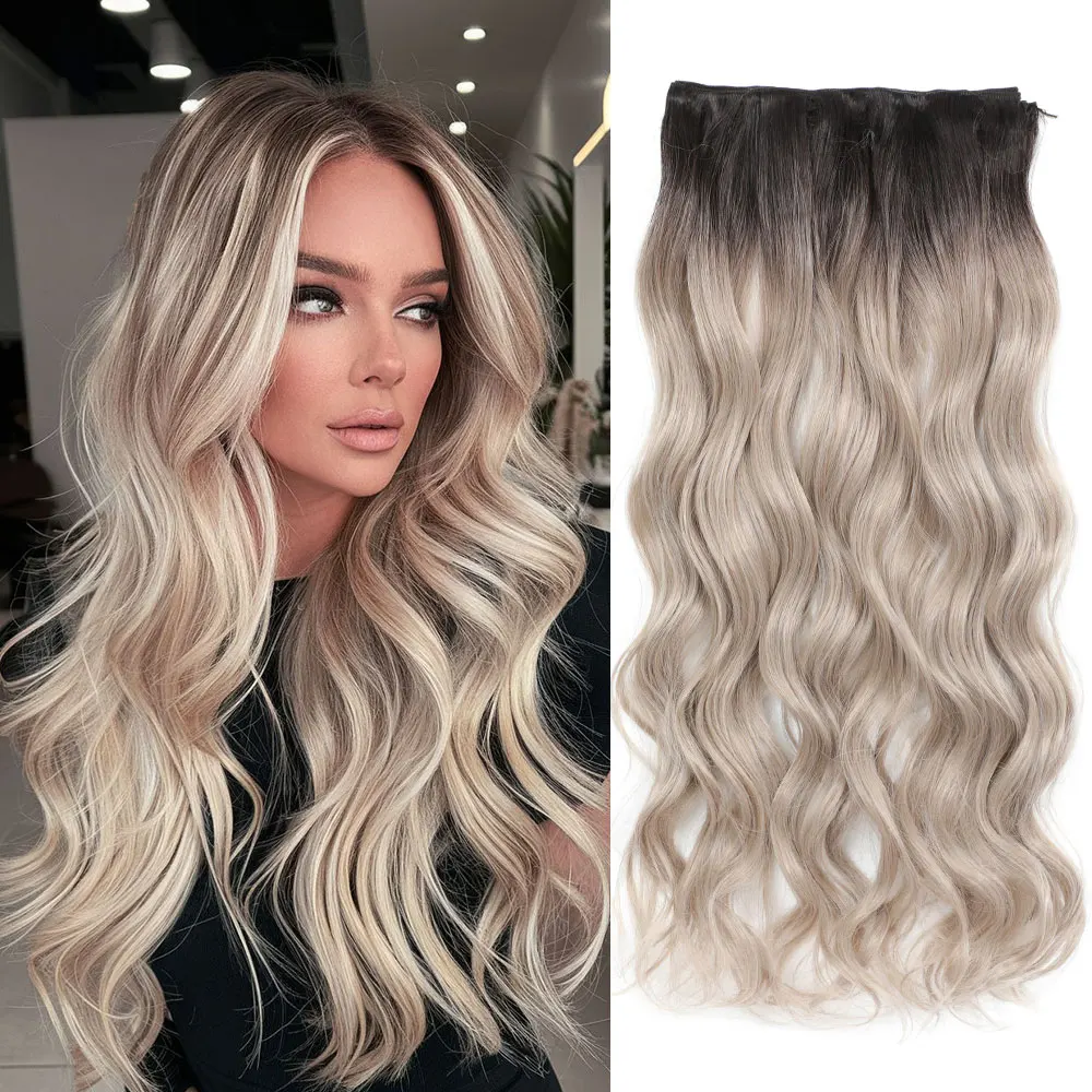 

Bio Synthetic Hair Weft Weaves Orange Brown Ombre Blonde 26" Straight Hair Bundles Soft Natural Hair Weave For Women