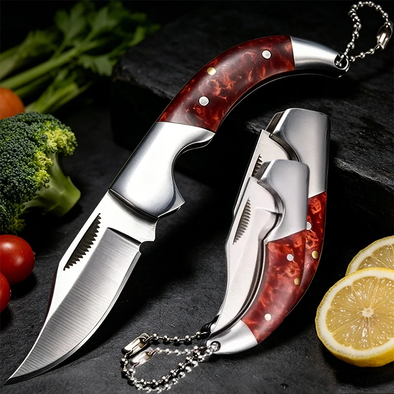 Faca Dobrável de Aço Inoxidável WXCOO, Mini Faca de Bolso com Cabo de Resina, Faca para Descascar Frutas, Acessórios de Cozinha