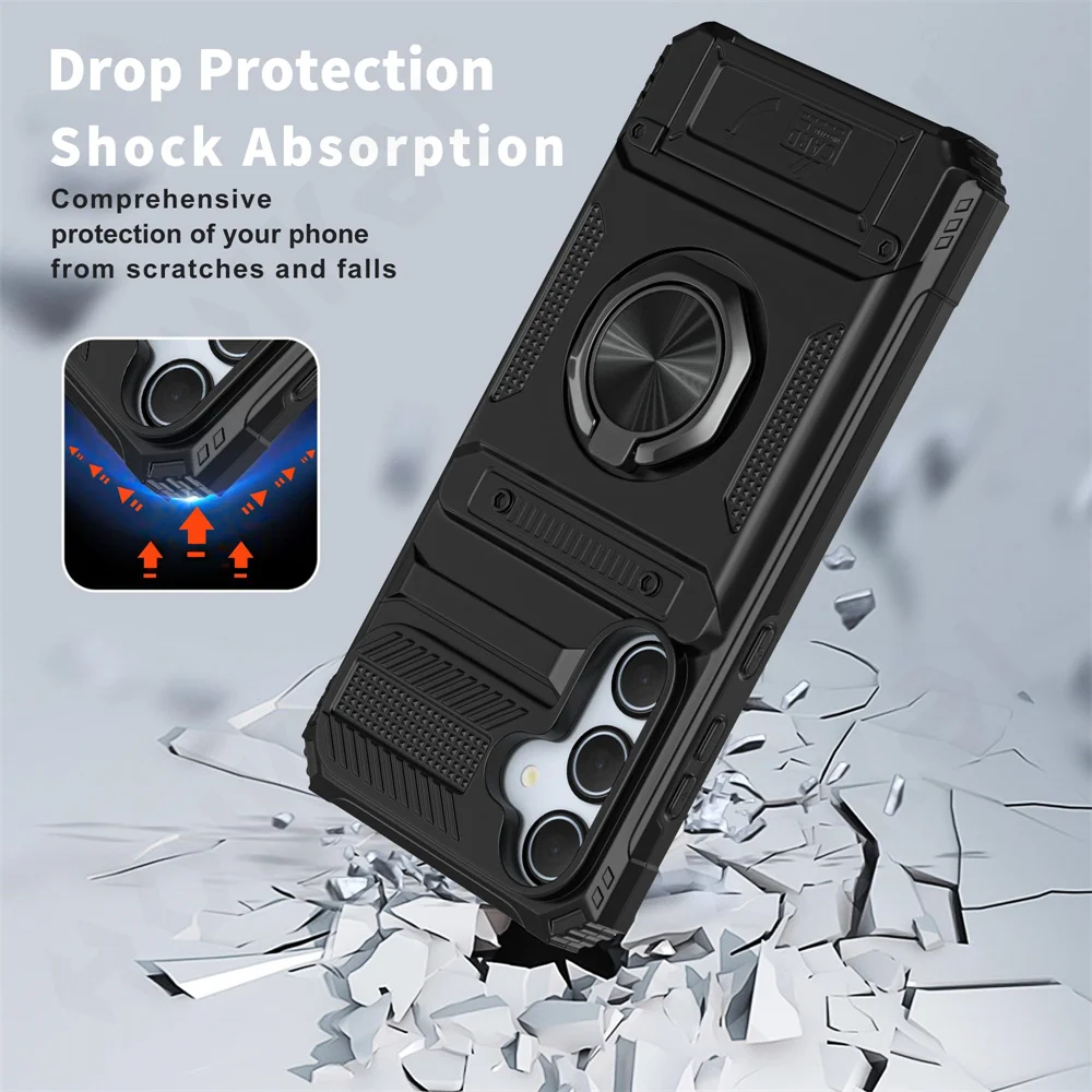 Case For Samsung Galaxy S24 S23 Ultra Plus FE A55 A35 A15 5G Magnetic Rotated Ring Kickstand Heavy Drop Protection Wallet Cover