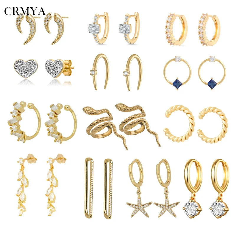 CRMYA 2022 Luxury Stud Earings Gold color CZ Zircon Hoop Earrings For Women Higgle Drop Earring Jewelry Aretes De Mujer