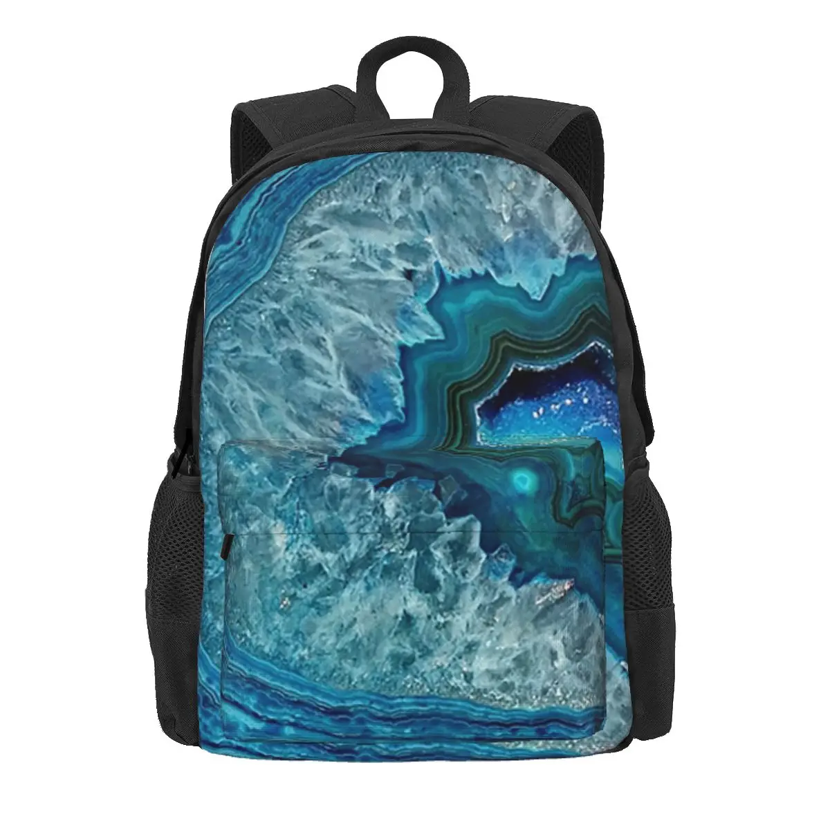 

Teal Aqua Turquoise Blue Rock Agate Mineral Crystals Pattern Backpack Daypack BookBag School Bag Shoulder Bags for Men Women