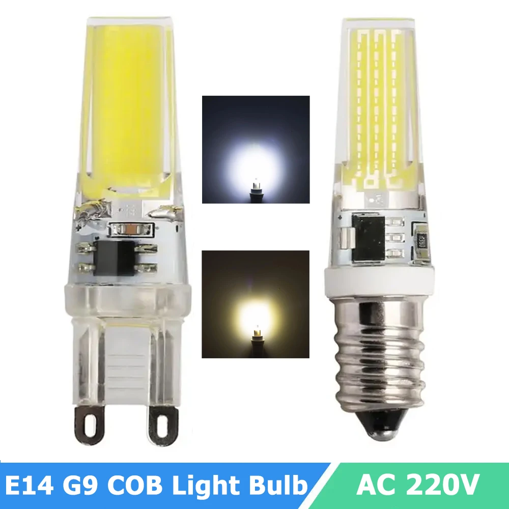 M mini G9 E14 LED 실리콘 램프, COB LED 조명, 밝기 조절, 따뜻한 화이트 쿨 화이트 LED 전구, 가정용 크리스탈 샹들리에, 9W AC 220V